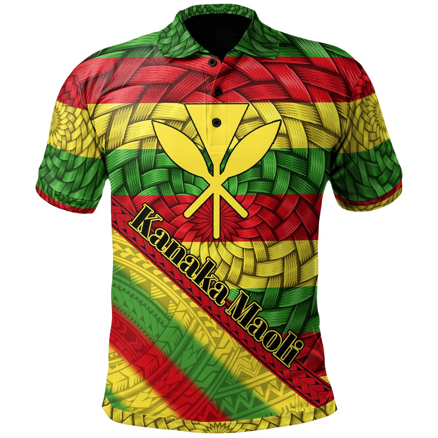 Hawaii Polo Shirt Kanaka Maoli Flag With Bamboo Patterns Unisex Black - Polynesian Pride