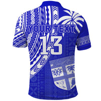 (Custom Text and Number) Fiji Rugby Sevens Polo Shirt Fijian 7s Tapa Polynesian Blue Ver.02 LT13 - Polynesian Pride