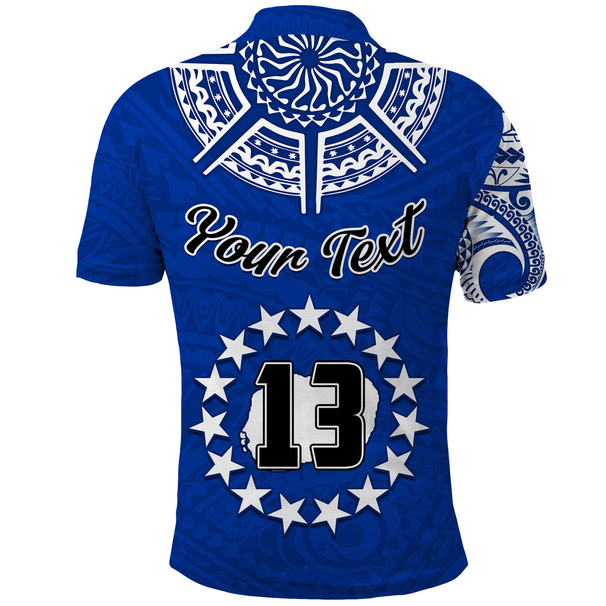 (Custom Text and Number) Rarotonga Cook Islands Polo Shirt Turtle and Map Style Blue LT13 - Polynesian Pride