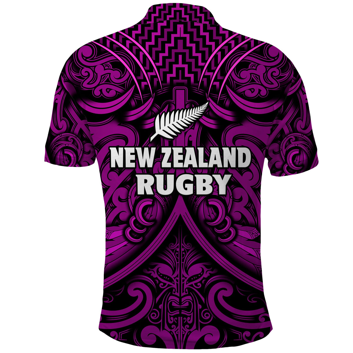 New Zealand Silver Fern Rugby Polo Shirt All Black Purple NZ Maori Pattern LT13 - Polynesian Pride