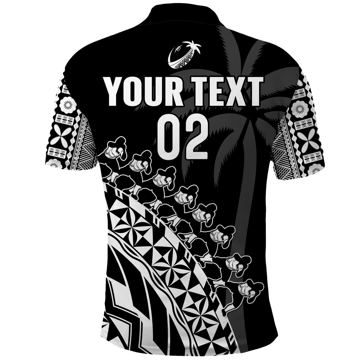 (Custom Text and Number) Fiji Rugby Polo Shirt Fijian Cibi Dance Tapa Pattern Black LT14 - Polynesian Pride