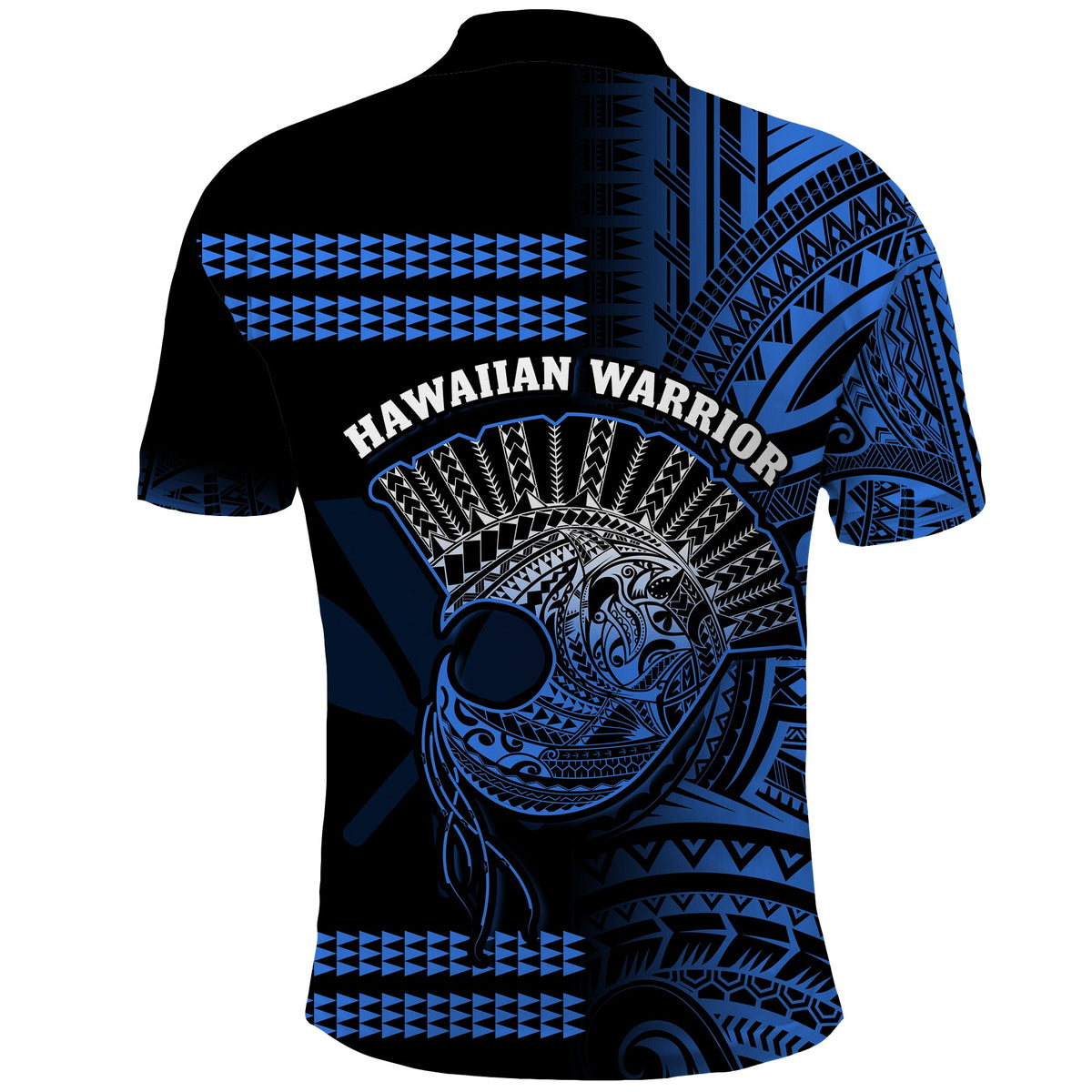 Hawaii Polo Shirt Kakau Warrior Helmet Gradient Blue Polynesian LT14 - Polynesian Pride