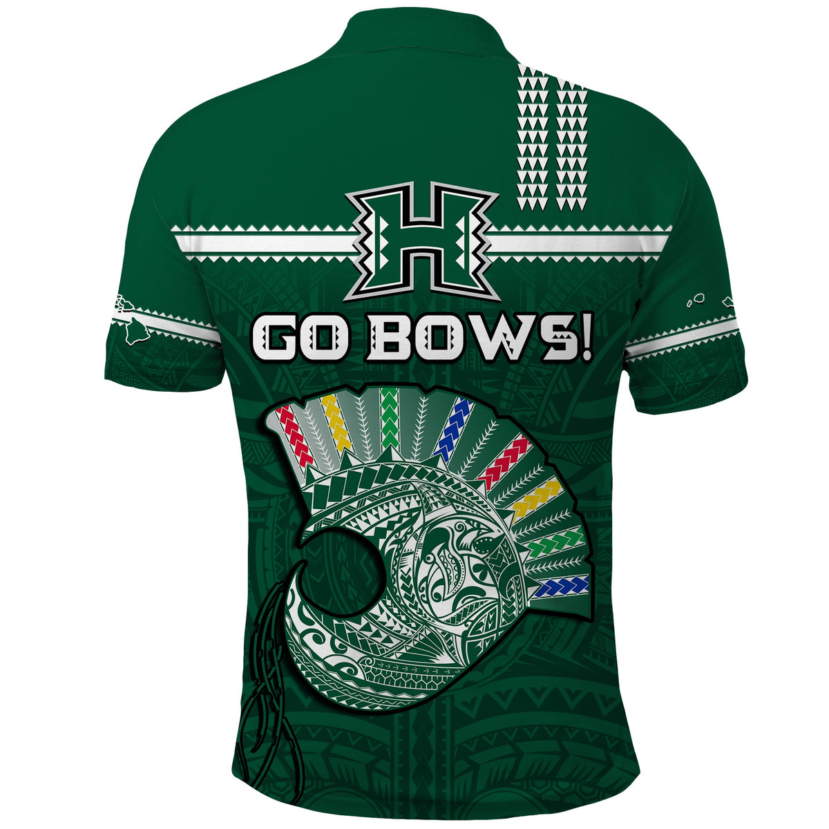 (Custom Text And Number) Hawaii Football Polo Shirt KID Kakau Rainbow Warriors Helmet Go Bows LT14 Kid Green - Polynesian Pride