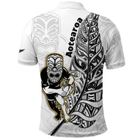 New Zealand Silver Fern Rugby Polo Shirt All Black Maori Version White LT14 - Polynesian Pride