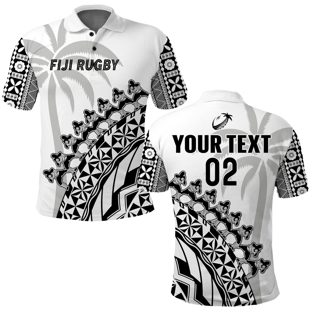 (Custom Text and Number) Fiji Rugby Polo Shirt Fijian Cibi Dance Tapa Pattern White LT14 Adult White - Polynesian Pride