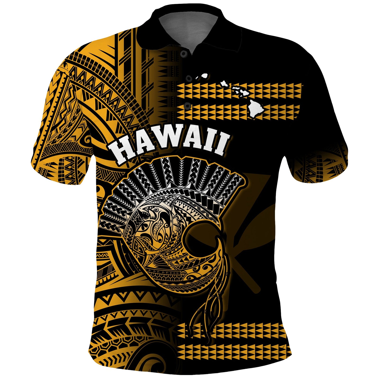 Hawaii Polo Shirt Kakau Warrior Helmet Gradient Gold Polynesian LT14 Gold - Polynesian Pride
