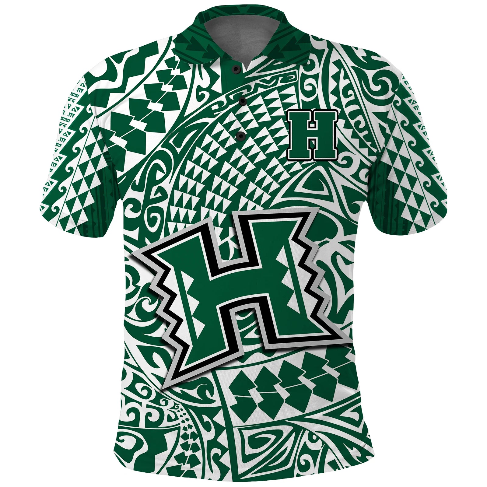 Hawaii Football Polo Shirt Rainbow Warriors Tribal Kakau LT14 Green - Polynesian Pride