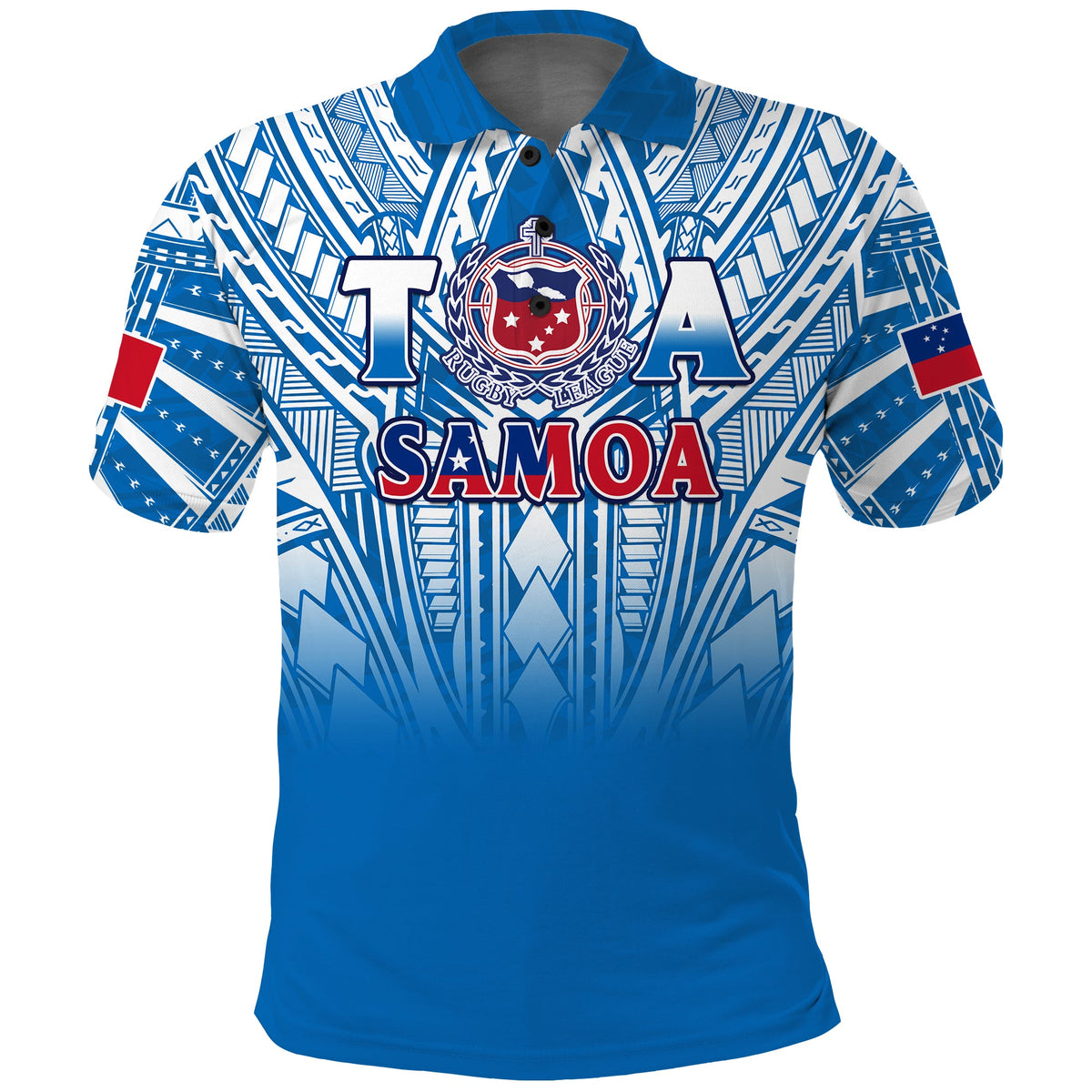 (Custom Text and Number) Samoa Rugby Polo Shirt Personalise Toa Samoa Polynesian Pacific Blue Version LT14 - Polynesian Pride