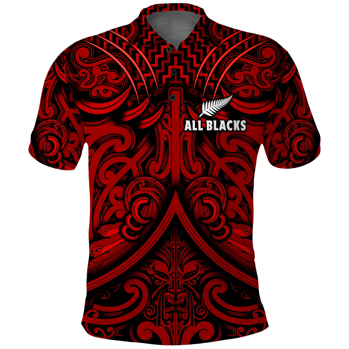 New Zealand Silver Fern Rugby Polo Shirt All Black Red NZ Maori Pattern LT13 Red - Polynesian Pride