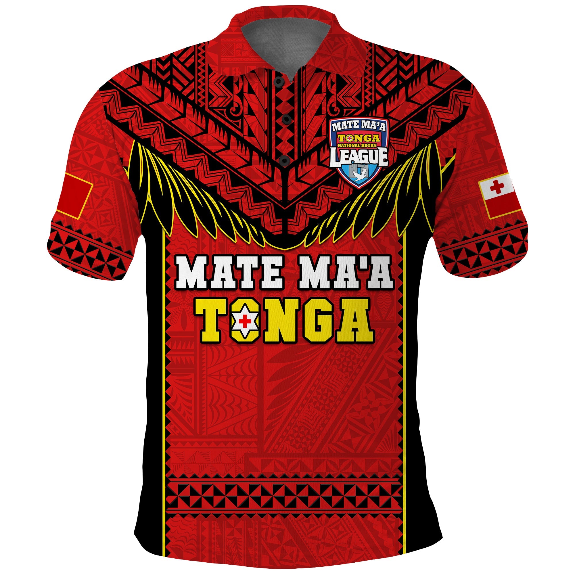 Tonga Rugby Polo Shirt Mate Maa Tonga Pacific Ngatu Black LT14 Red - Polynesian Pride