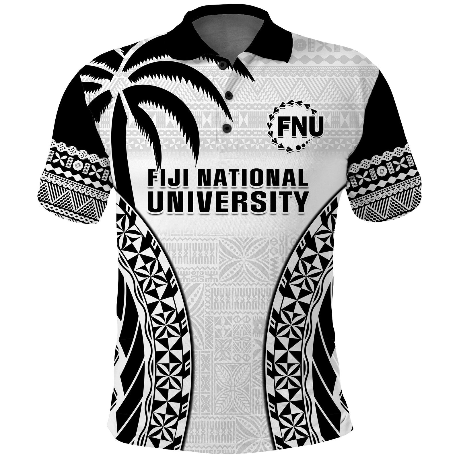 Fiji University Polo Shirt National Fijian Tapa Pattern White LT14 White - Polynesian Pride