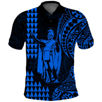(Custom Text and Number) Hawaii Day Kakau Polo Shirt Proud To Be Hawaiian Blue King Kamehameha and Kanaka Maoli LT13 - Polynesian Pride