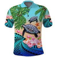 Custom Polynesian Turtle Coconut Tree and Orchids Polo Shirt LT14 - Polynesian Pride
