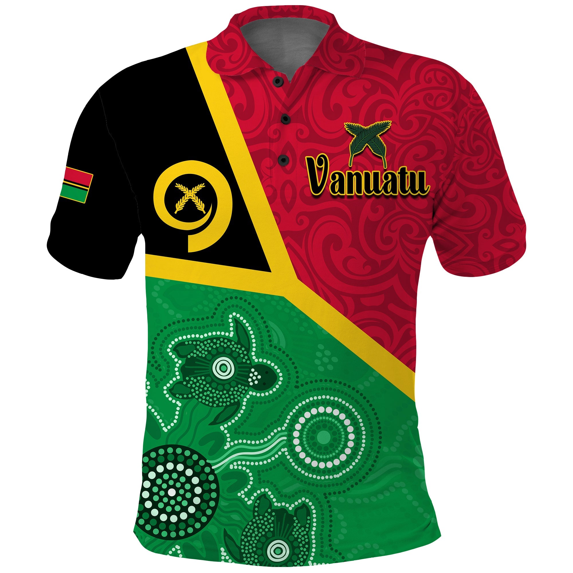 Vanuatu Polo Shirt Aboriginal Turtle Mix Sand Drawing LT13 Red - Polynesian Pride