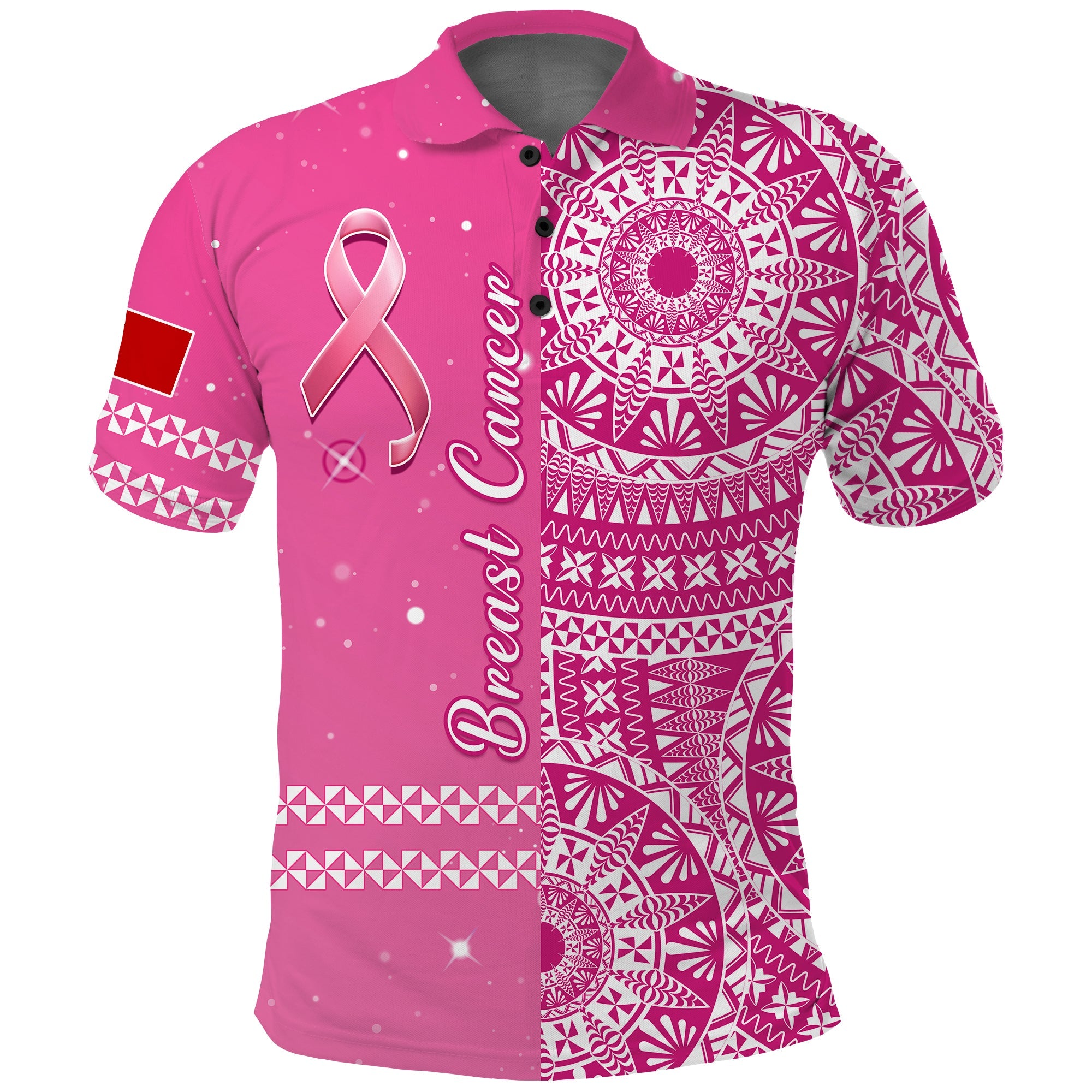 Tonga Breast Cancer Polo Shirt Tongan Ngatu Pattern No One Fights Alone LT14 Adult Pink - Polynesian Pride