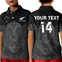 (Custom Text And Number) New Zealand Tiki Rugby Polo Shirt KID NZ Maori Koru Pattern Ver.01 LT14 Kid Black - Polynesian Pride