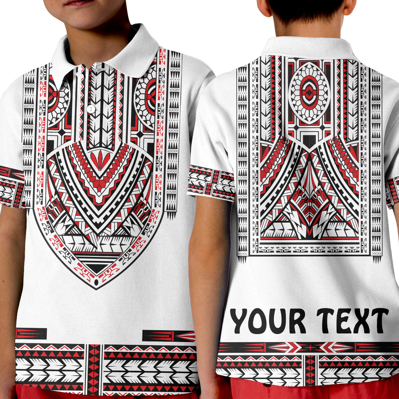 (Custom Personalised) Polynesian Polo Shirt KID Dashiki With Polynesian Tattoo Royal Version LT14 Kid White - Polynesian Pride