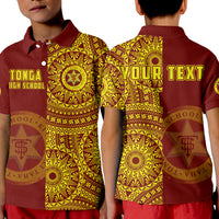 Custom Tonga High School Polo Shirt Tongan Ngatu Pattern LT14 Kid Red - Polynesian Pride