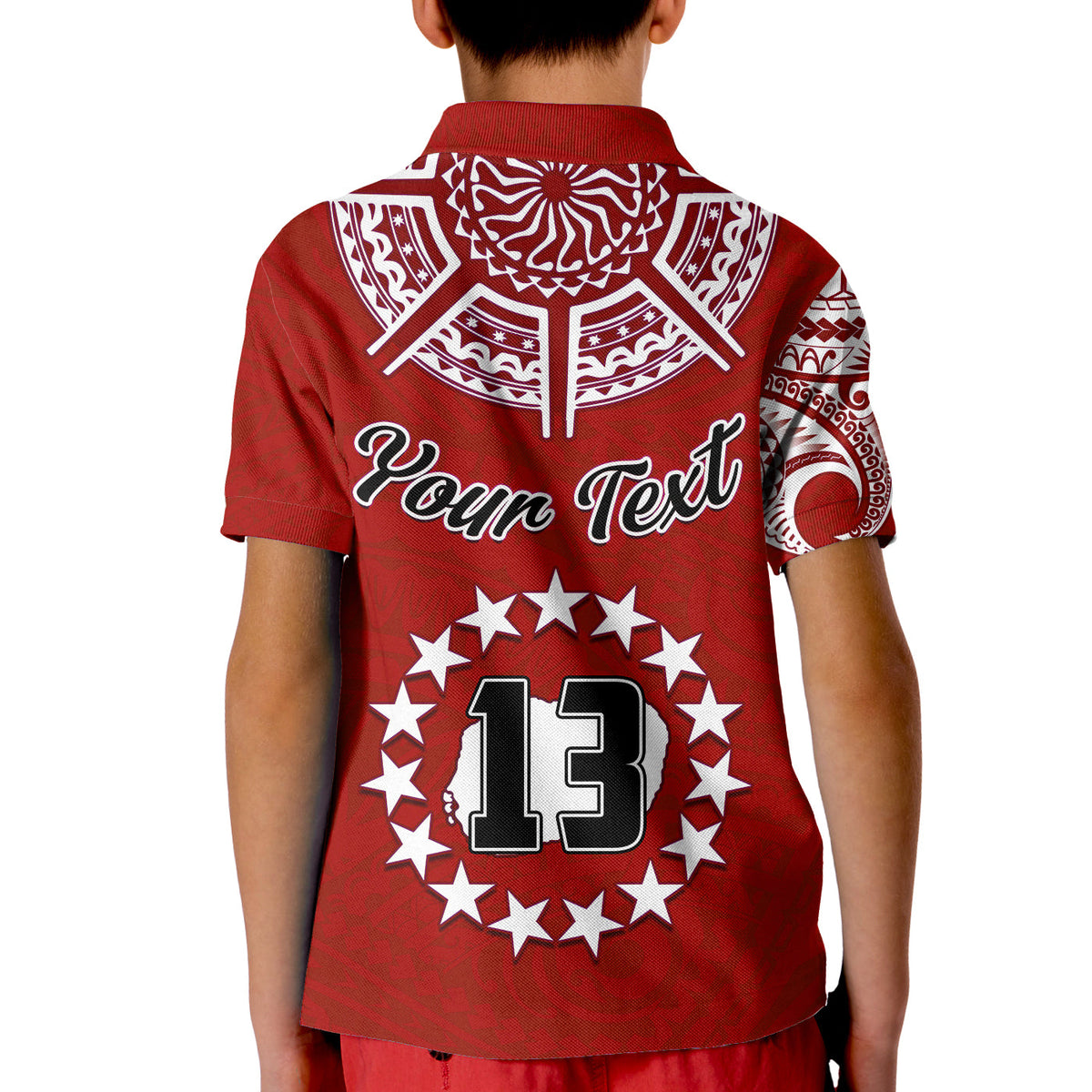 (Custom Text and Number) Rarotonga Cook Islands Polo Shirt Turtle and Map Style Red LT13 - Polynesian Pride