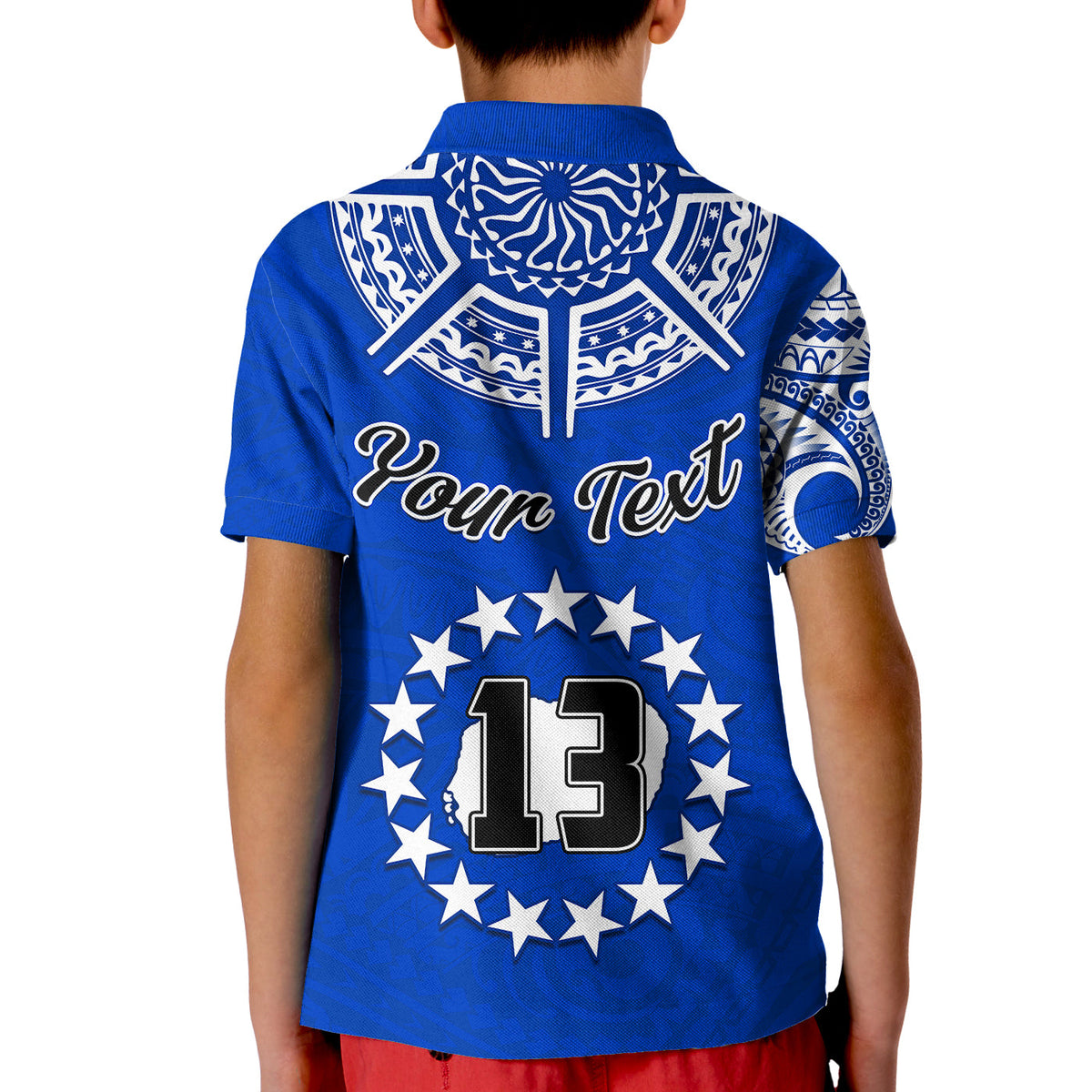 (Custom Text and Number) Rarotonga Cook Islands Polo Shirt Turtle and Map Style Blue LT13 - Polynesian Pride