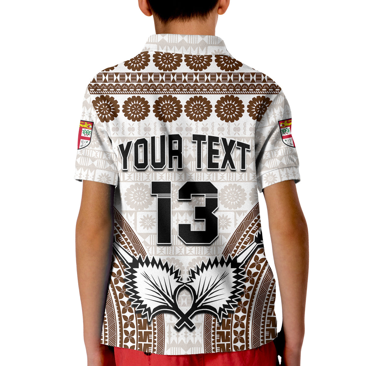 Custom Text and Number Fiji Rugby Bati Polo Shirt KID Proud Tapa Pattern LT13 - Polynesian Pride