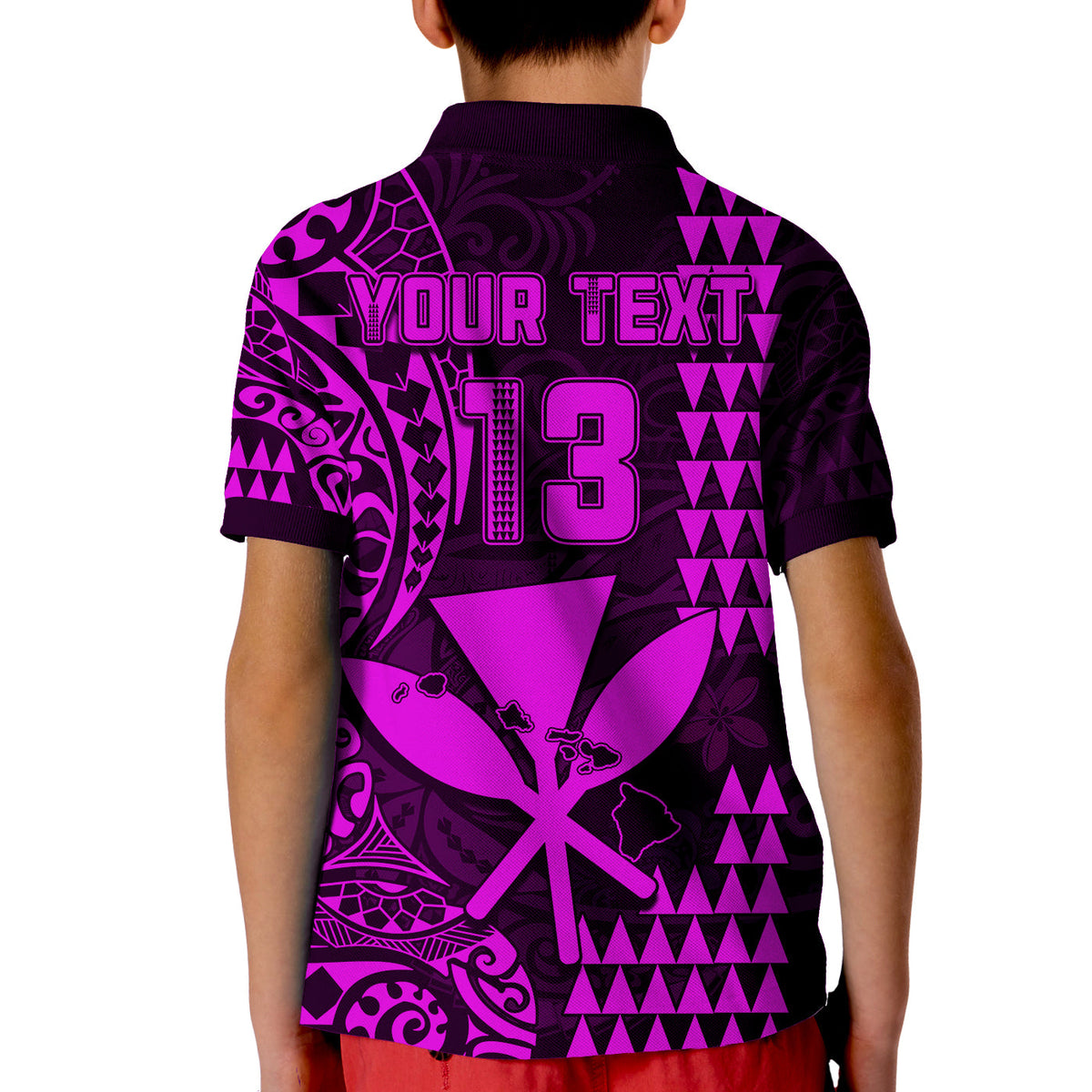 (Custom Text and Number) Hawaii Day Kakau Polo Shirt KID Proud To Be Hawaiian Purple King Kamehameha and Kanaka Maoli LT13 - Polynesian Pride