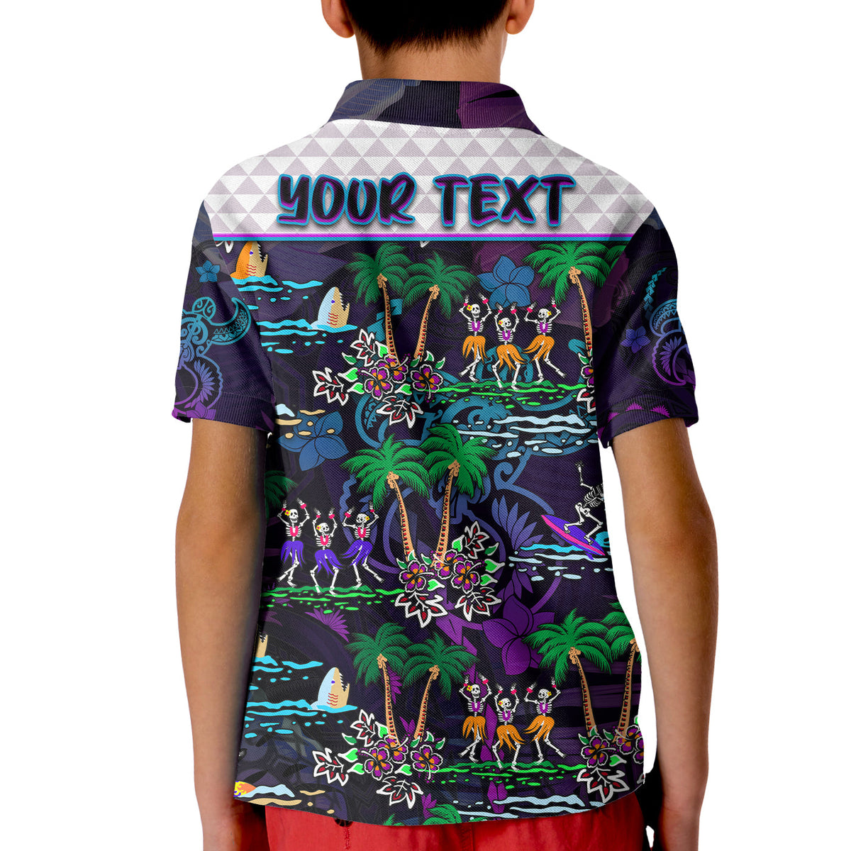 Custom Hawaii Skeleton Dancing Polo Shirt Halloween Hawaiian Turtle LT13 - Polynesian Pride