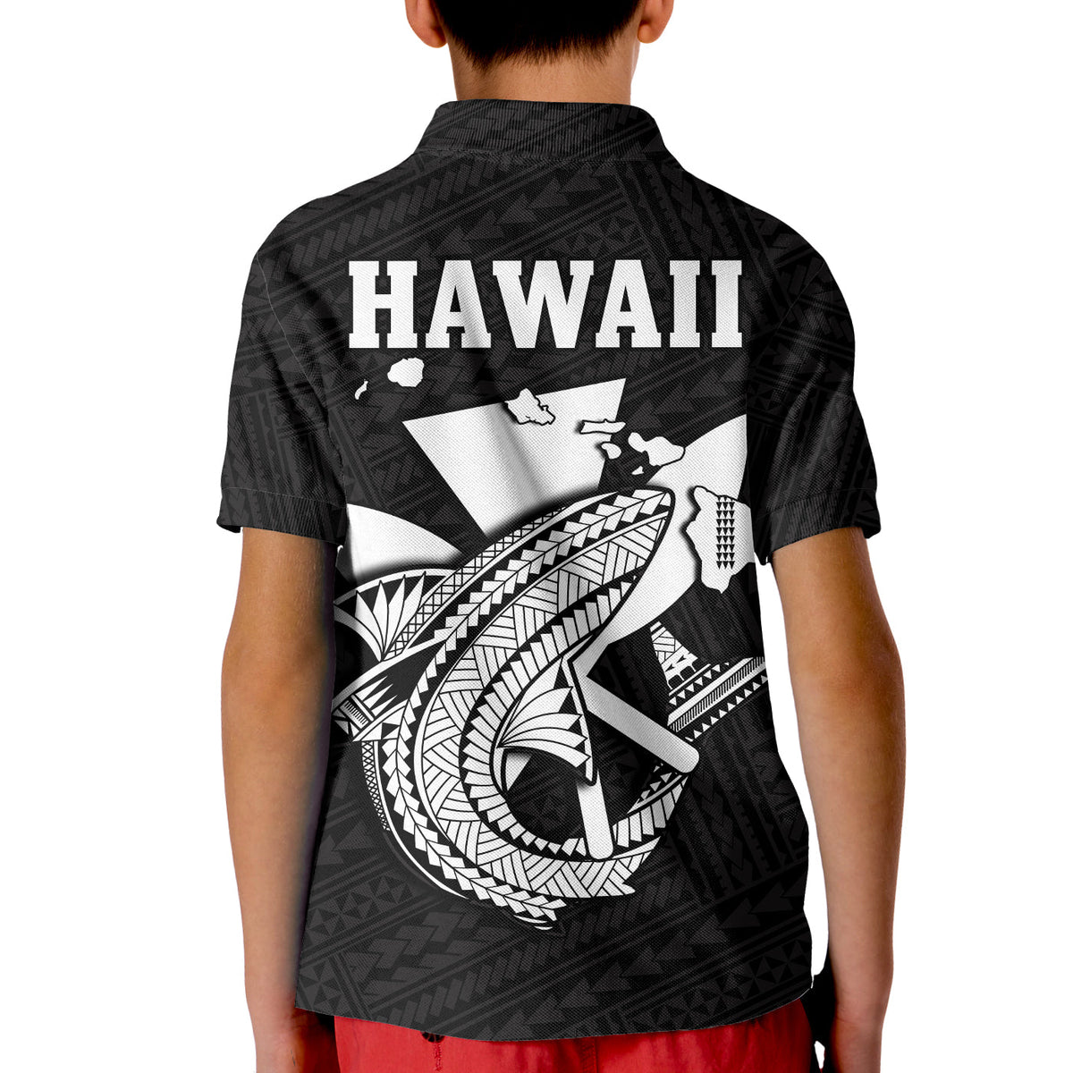 (Custom Personalised) Hawaii Polo Shirt KID Kakau Kanaka Maoli Combine Polynesian Shark Ver.07 LT14 - Polynesian Pride