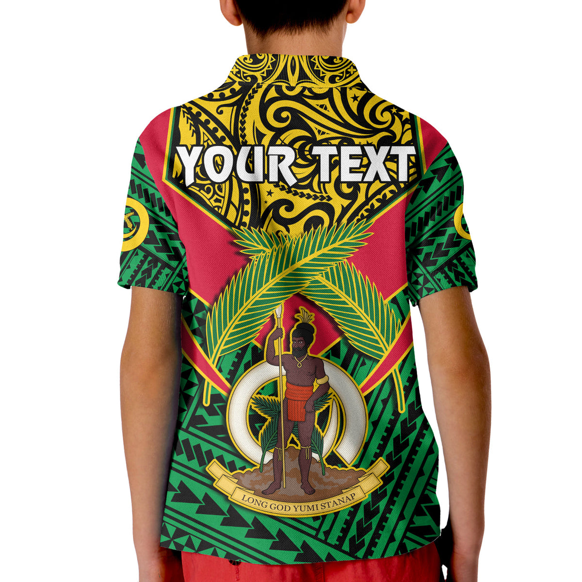 Custom Vanuatu Rugby Polo Shirt KID Coat Of Arms Polynesian Pattern LT14 - Polynesian Pride