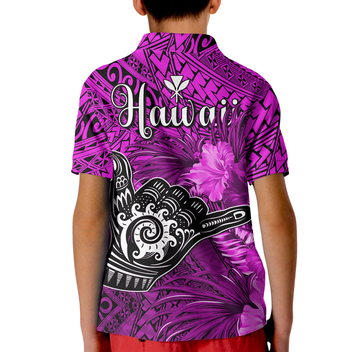 The Shaka Hawaii Polo Shirt Tropical Flowers Purple Version LT13 - Polynesian Pride