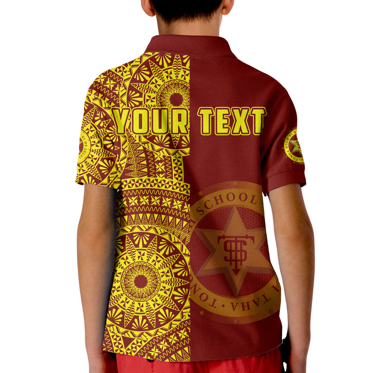 (Custom Personalised) Tonga High School Polo Shirt KID Tongan Ngatu Pattern LT14 - Polynesian Pride