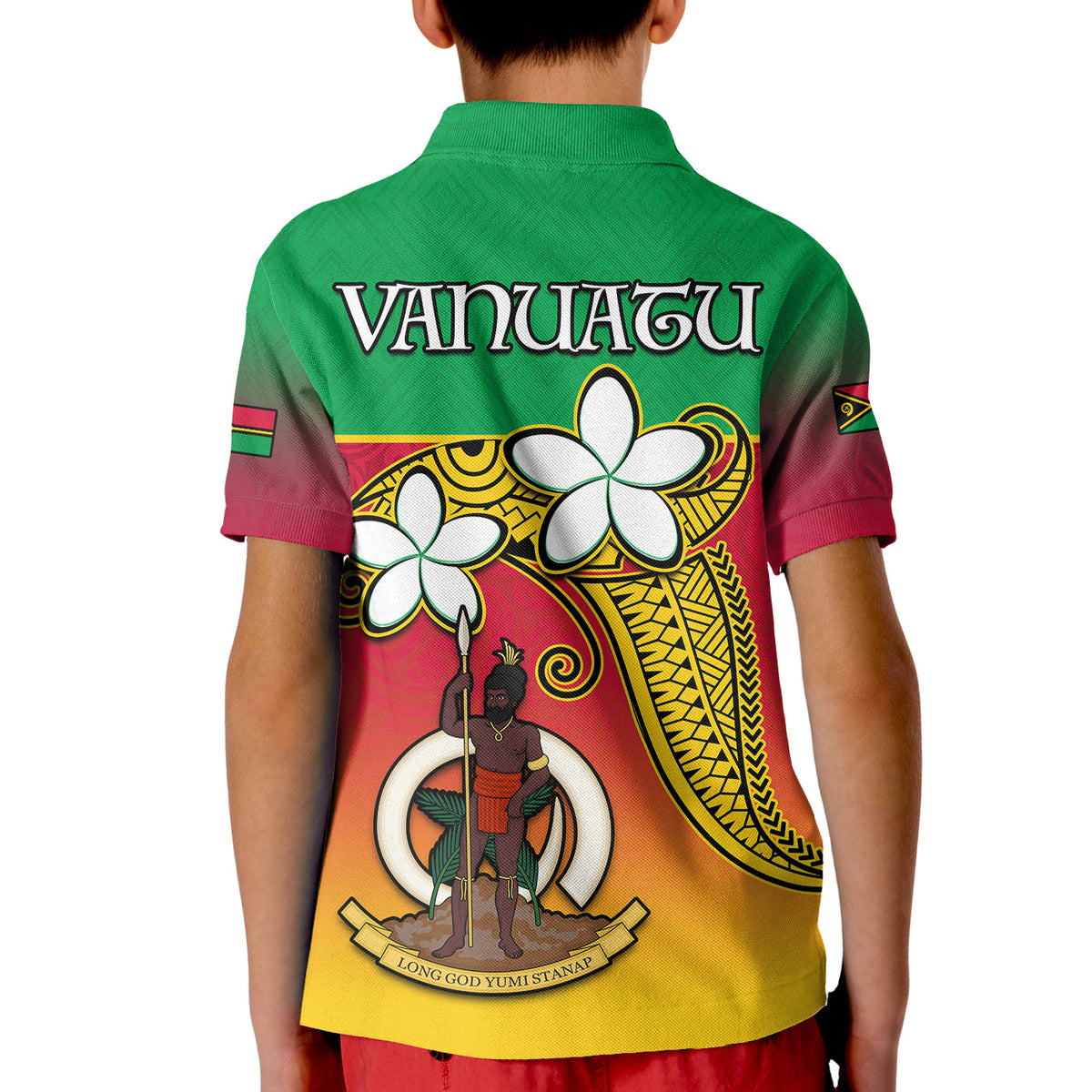 Vanuatu Novelty Polo Shirt KID Frangipani Tropical Spa Flower LT13 - Polynesian Pride