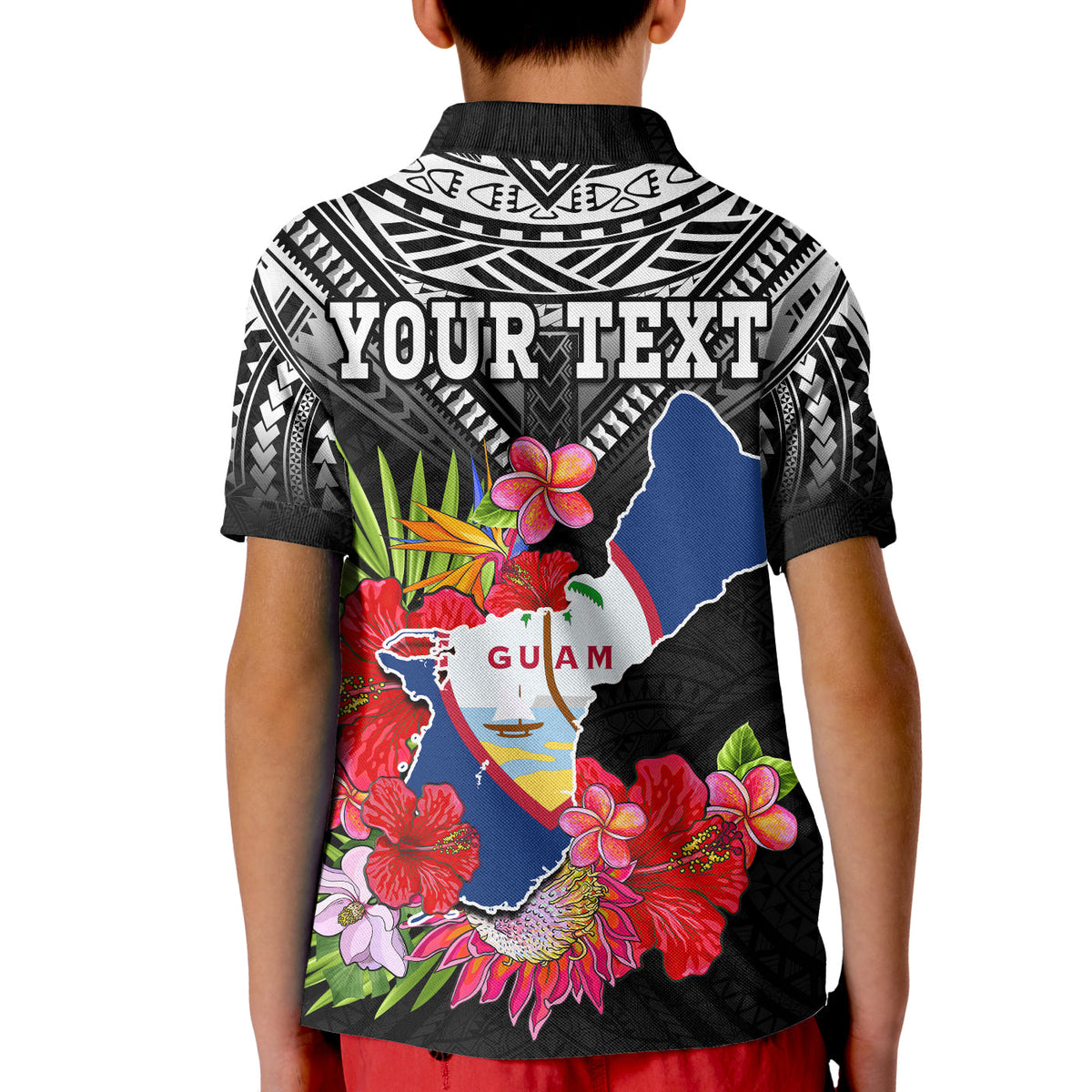 Custom Guam Chamorro Polo Shirt Guaman Latte Stone Tropical Flowers Black Style LT14 - Polynesian Pride