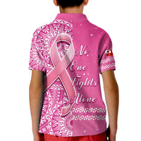 Tonga Breast Cancer Polo Shirt KID Tongan Ngatu Pattern No One Fights Alone LT14 - Polynesian Pride
