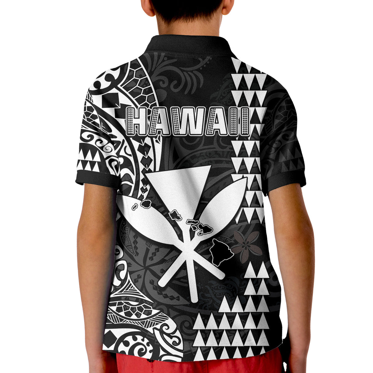 Hawaii Day Kakau Polo Shirt KID Proud To Be Hawaiian Black King Kamehameha and Kanaka Maoli LT13 - Polynesian Pride
