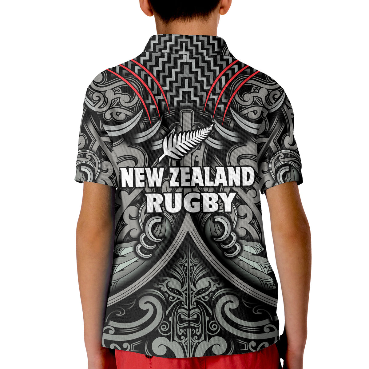 New Zealand Silver Fern Rugby Polo Shirt KID All Black NZ Maori Pattern LT13 - Polynesian Pride