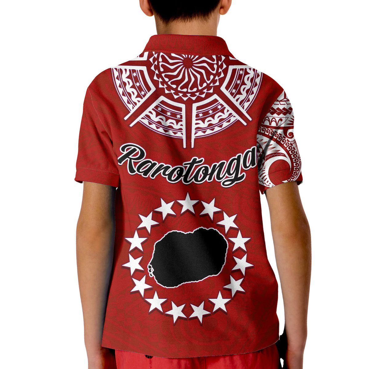 Rarotonga Cook Islands Polo Shirt KID Turtle and Map Style Red LT13 - Polynesian Pride