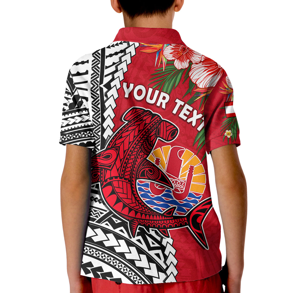 Custom Tahiti Islands Polo Shirt Polynesian Shark Mix Tropical Flowers LT14 - Polynesian Pride
