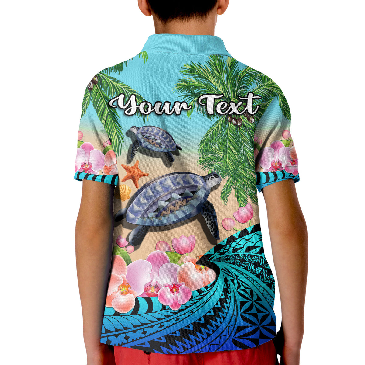 Custom Polynesian Turtle Coconut Tree and Orchids Polo Shirt LT14 - Polynesian Pride