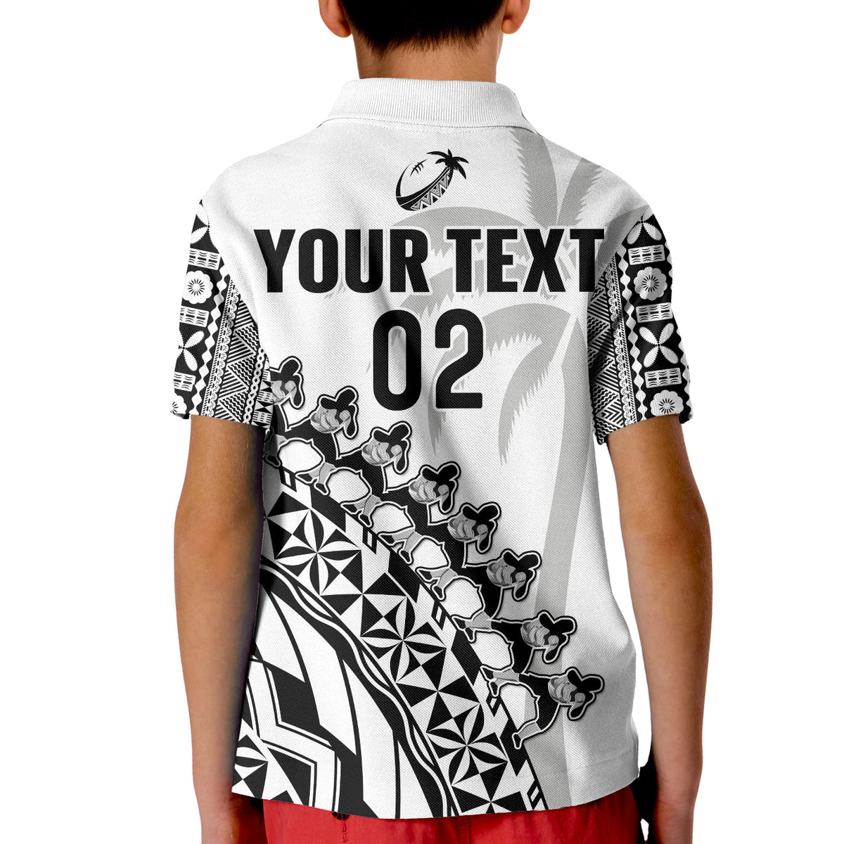 (Custom Text and Number) Fiji Rugby Polo Shirt Fijian Cibi Dance Tapa Pattern White LT14 - Polynesian Pride