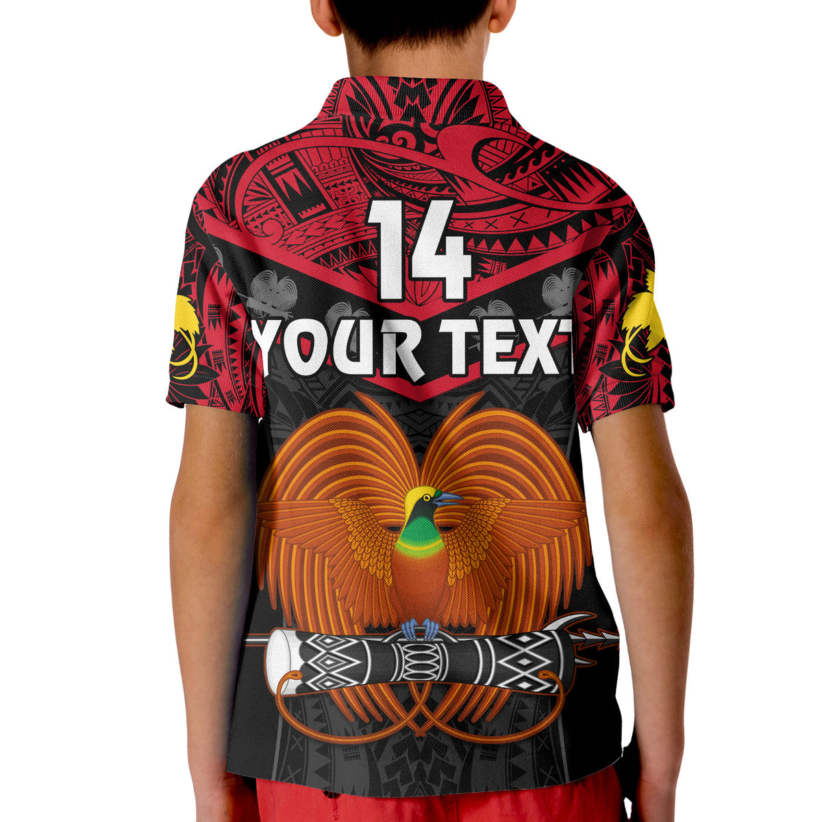 (Custom Text And Number) Papua New Guinea Rugby Polo Shirt KID PNG Kumuls Bird Of Paradise Black LT14 - Polynesian Pride