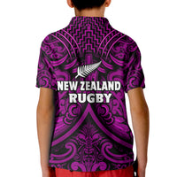 New Zealand Silver Fern Rugby Polo Shirt KID All Black Purple NZ Maori Pattern LT13 - Polynesian Pride
