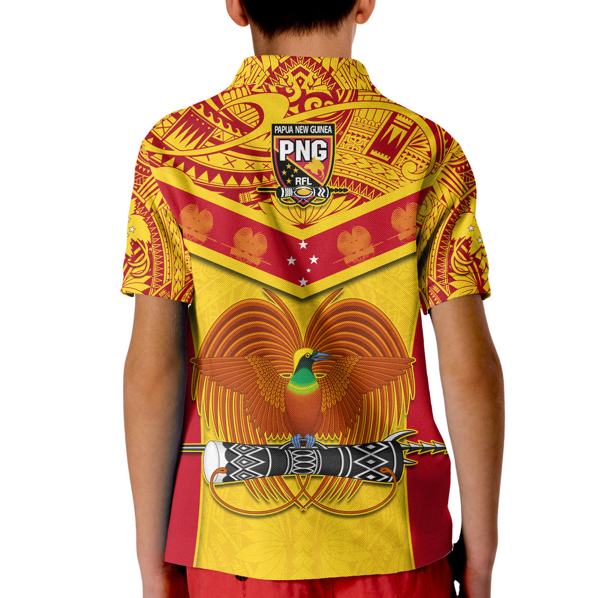 Papua New Guinea Rugby Polo Shirt KID PNG Kumuls Bird Of Paradise Yellow LT14 - Polynesian Pride