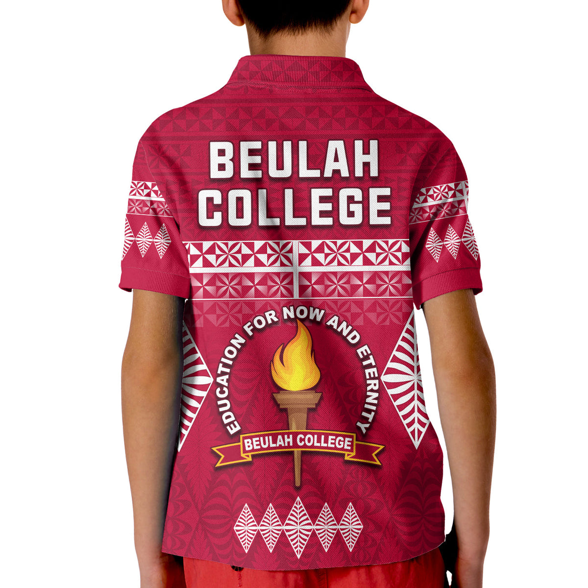 Beulah College Polo Shirt KID Ngatu Pattern Tonga LT13 - Polynesian Pride