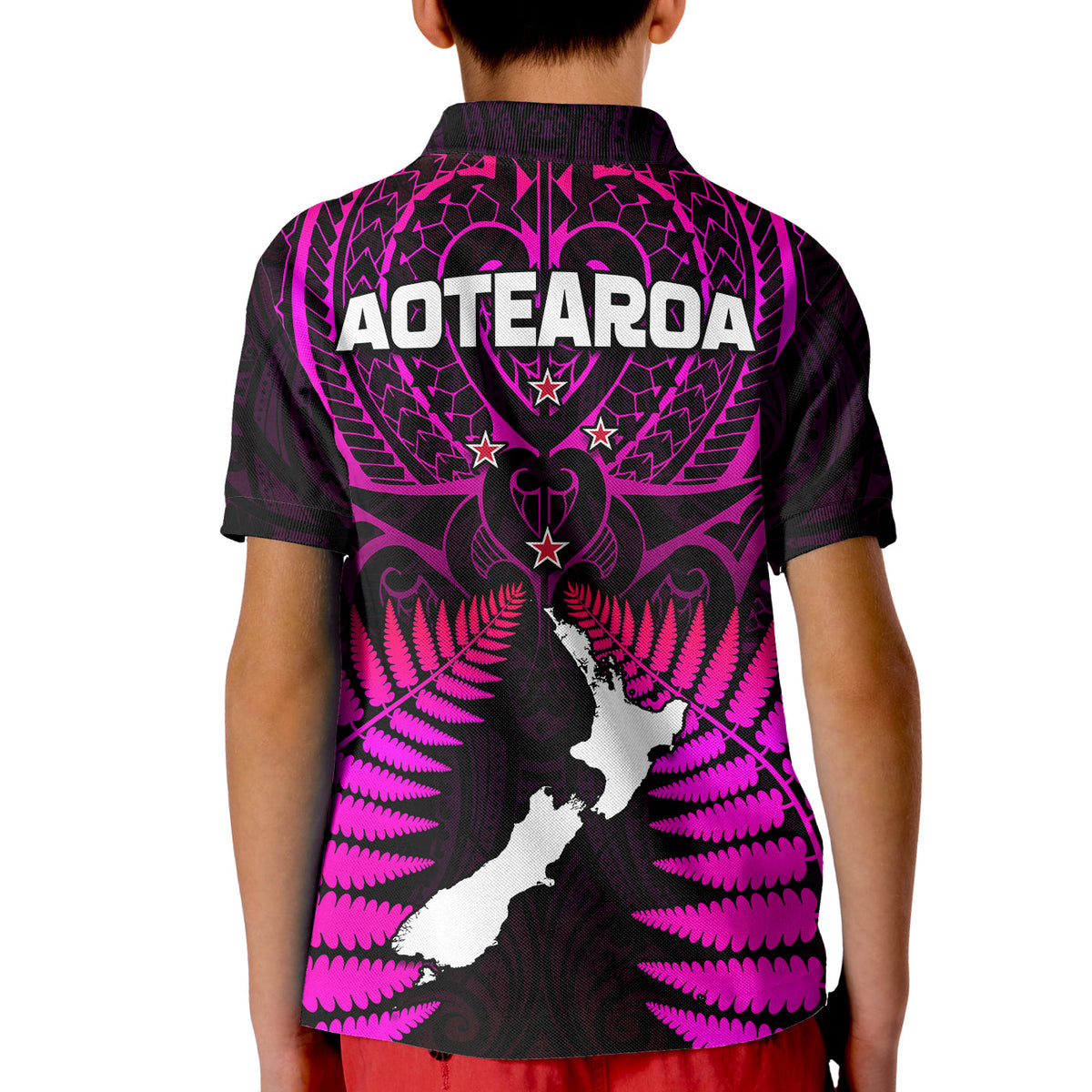 Aotearoa Fern Polo Shirt KID New Zealand Hei Tiki Purple Style LT13 - Polynesian Pride