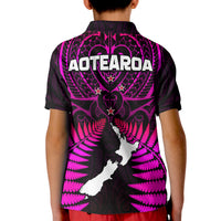 Aotearoa Fern Polo Shirt KID New Zealand Hei Tiki Purple Style LT13 - Polynesian Pride