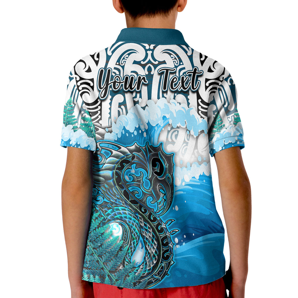 Custom Manaia Maori Polo Shirt Fern Aotearoa Blue Waves LT13 - Polynesian Pride