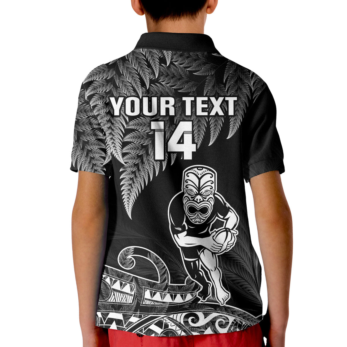 (Custom Text And Number) New Zealand Silver Fern Rugby Polo Shirt KID All Black Koru Maori LT14 - Polynesian Pride