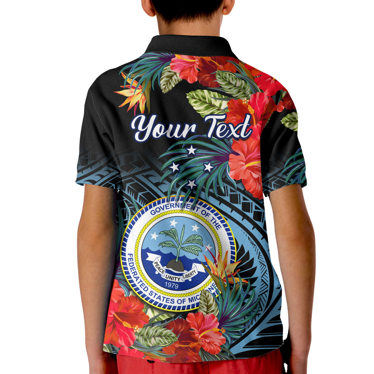 (Custom Personalised) Federated States of Micronesia Polo Shirt KID Hibiscus Flowers FSM Seal Polynesian LT14 - Polynesian Pride