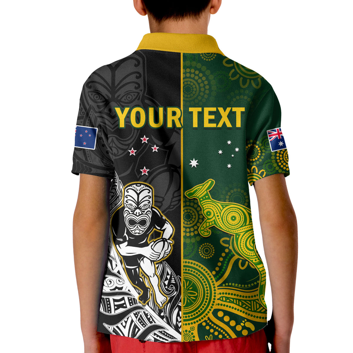 (Custom Personalised) Australia Rugby Mix Aotearoa Rugby Polo Shirt KID Wallabies All Black Special Version LT14 - Polynesian Pride